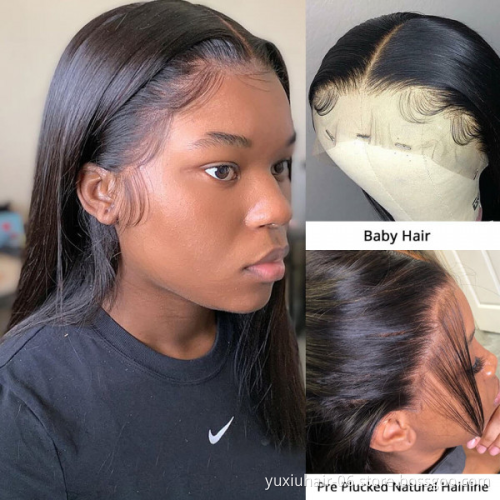 Transparent Lace Frontal wigs for Black women Wholesale Natural color Brazilian Human hair wigs Straight virgin hair wigs